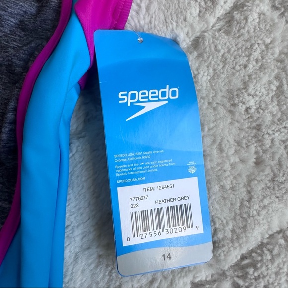 Speedo | "Heather Gray" Mesh Splice Thick Strap 1 Piece Swimsuit | Size 14 Girls - Picture 6 of 10